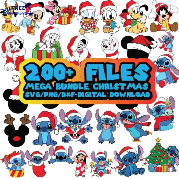 Bundle of Disney Christmas Cartoon Characters in SVG Format