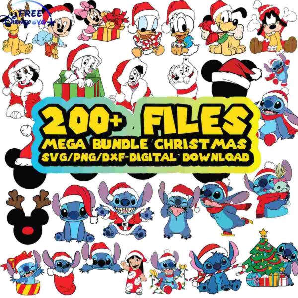 Bundle of Disney Christmas Cartoon Characters SVG