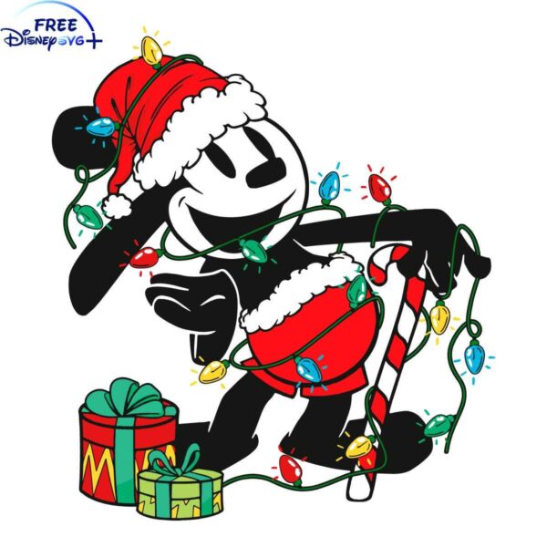 Cheerful Mickey Santa Holiday Lights SVG