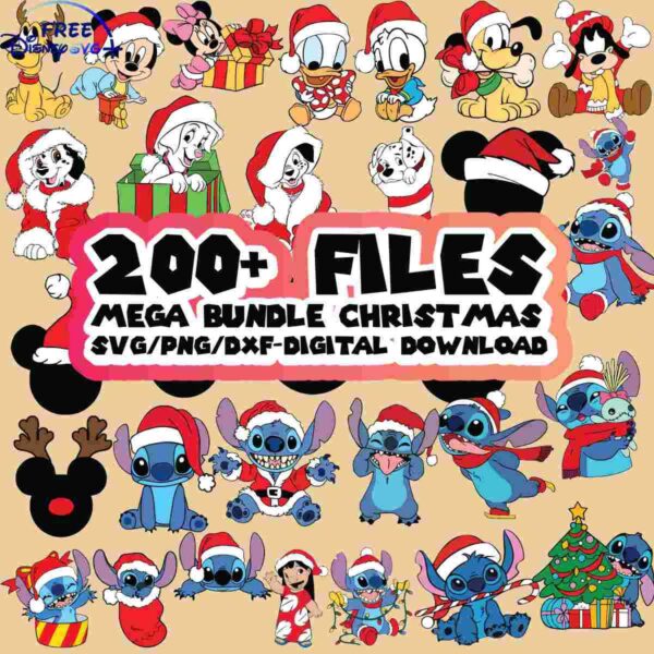 Disney Christmas Cartoon Characters Bundle with SVG PNG