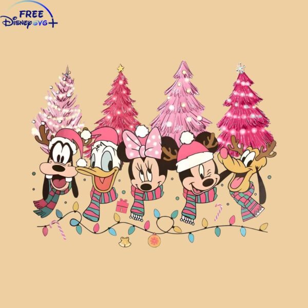 Disney Pink Christmas Tree SVG Image with Mickey and Friends