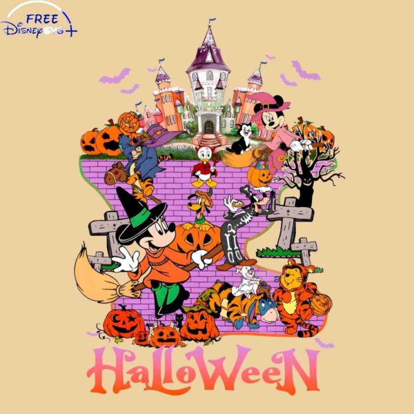 Spooky Disney Castle with Mickey and Friends Halloween Party PNG