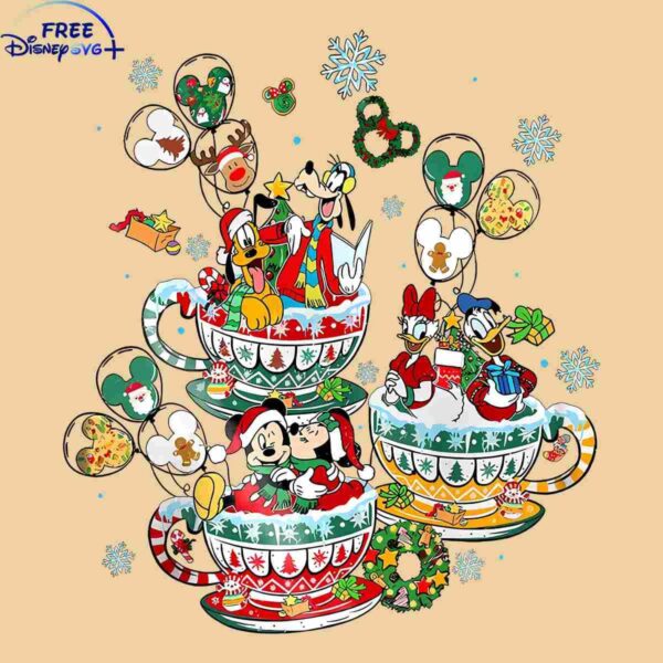 Vintage Disney Couple Christmas Tea Cup PNG