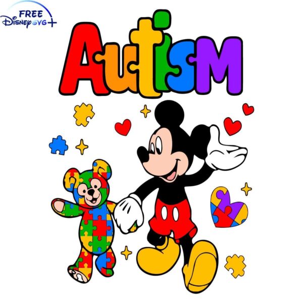 Adorable Autism Mickey Bear SVG