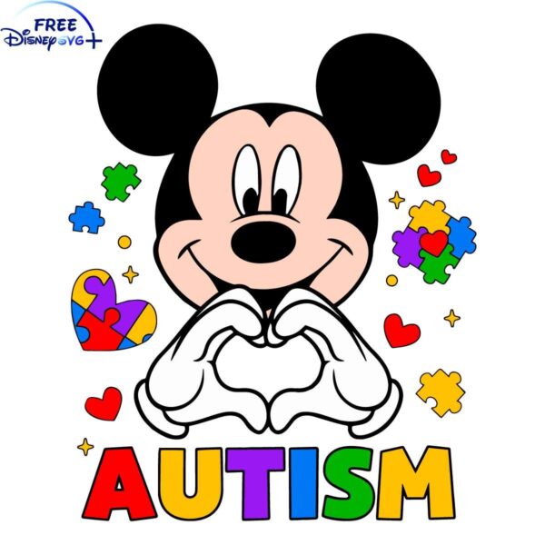 Adorable Mickey Mouse Heart Hand Autism Awareness SVG