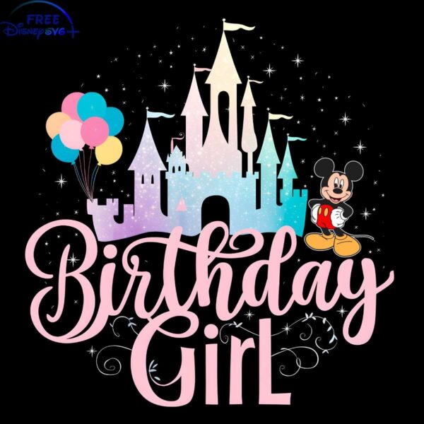 Cheerful Birthday Gal Mickey Castle PNG