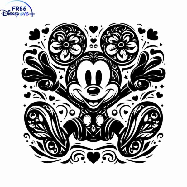 Colorful Mickey Mouse Floral Cartoon SVG