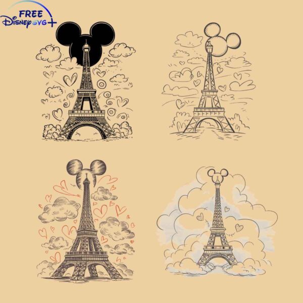 Disney Mickey Mouse Ears Eiffel Tower SVG PNG Combo