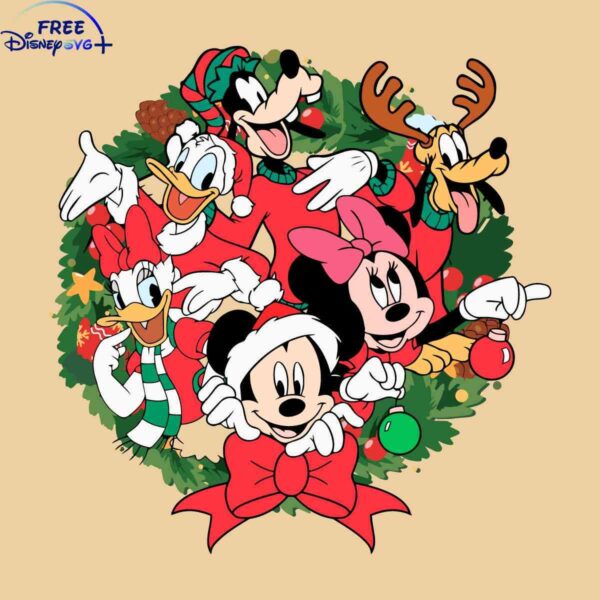 Festive Mickey and Friends Christmas Wreath SVG