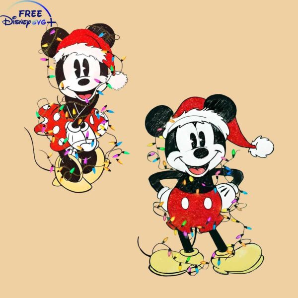 Festive Mickey and Minnie Mouse Christmas Lights in PNG