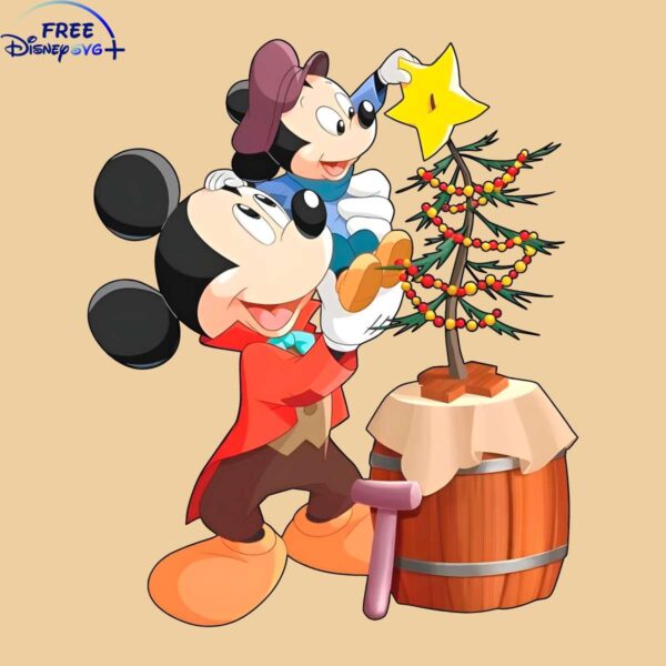 Festive Mickey Mouse Holding Christmas Tree PNG