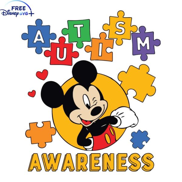 Mickey Mouse Autism Awareness Puzzle SVG