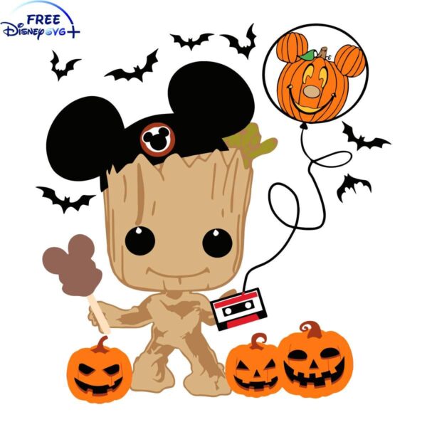 Retro Groot Disney Mickey Ears Pumpkin SVG Design