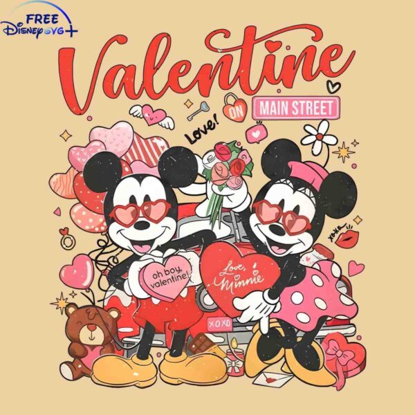 Retro Valentine Mickey Minnie on Main Street PNG