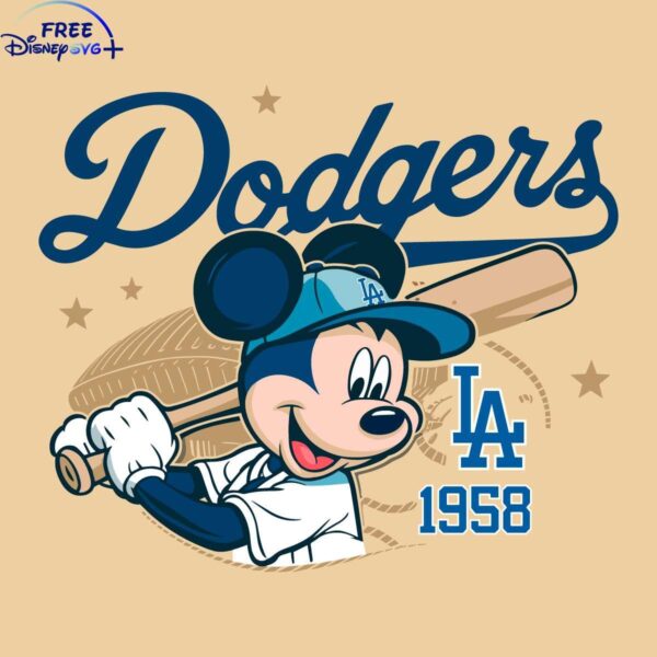 Vintage 1958 Mickey Mouse Dodgers Baseball SVG