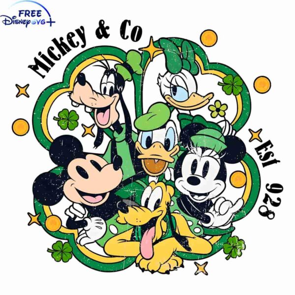 Vintage Mickey Friends Established 1928 Clover PNG