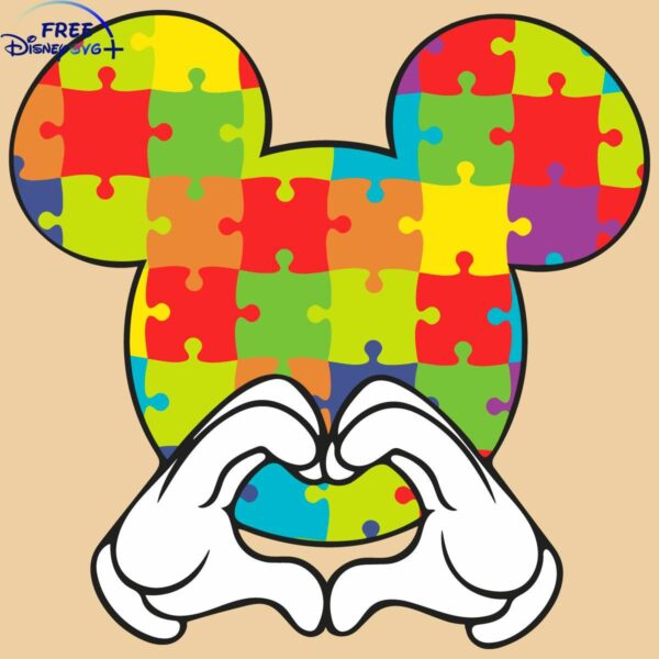 Vintage Mickey Mouse Autism Heart Hand SVG