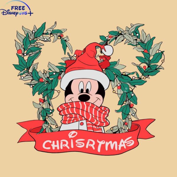 Vintage Mickey Xmas Wreath SVG Cut File